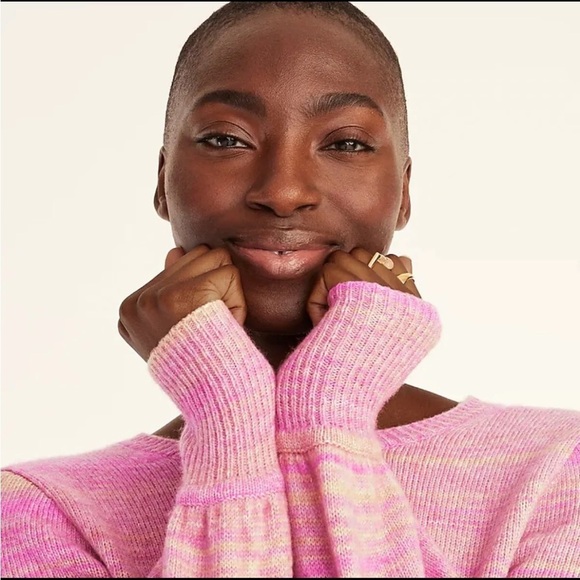 J. Crew Italian Space-Dyed Puff Sleeve Sweater Dahlia Sand merino wool cashmere - Picture 8 of 10